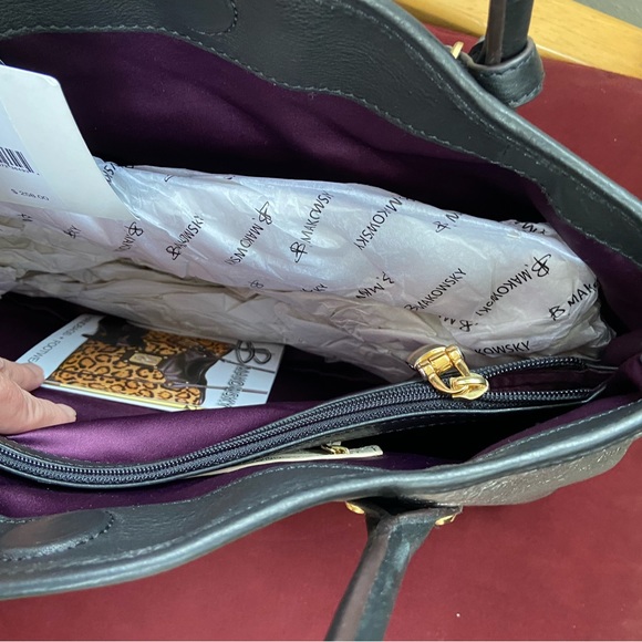 B MAKOWSKY LUXURY LEATHER CLASSICS Handbag Pewter Black New Never Used With Tags - Picture 6 of 15